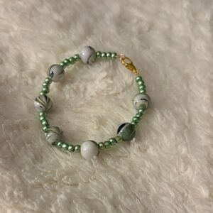 Elegant Green and White Beaded Bracelet